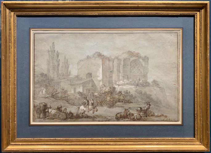 Charles-Joseph NATOIRE - Landscape with a Horseman and Animals before the Temple of Venus and Roma | MasterArt